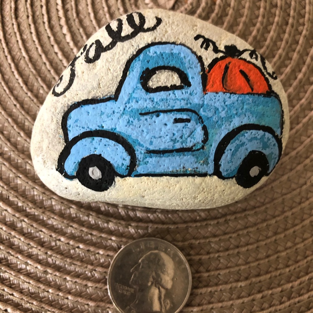 HAND PAINTED FALL TRUCK ROCK - Picture 4 of 5